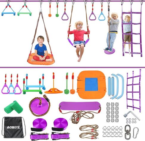 Ninja Warrior Obstacle Course for Kids-Slackline 52ft with 9 Accessries in Kuwait
