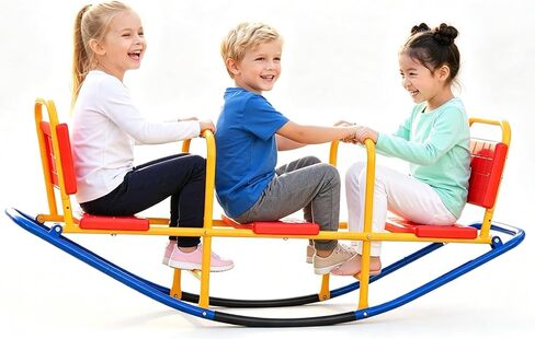 Costzon Teeter Totter Seesaw for Kids Outdoor, 2 in 1 Metal Rocking Seesaw for Toddlers with Easy-Grip Handles, Indoor Outdoor Rocker Toy Gifts for Ages 2-5, 1-3 Person Home Preschool Backyard See Saw in Saudi Arabia