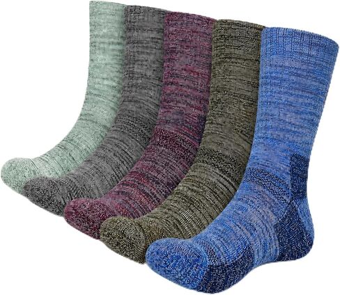 KONY Men's 5 Pairs Thick Cushion Hiking Walking Socks, Wicking Outdoor Sports Crew Socks in Kuwait