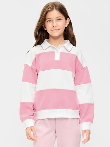 Old Navy Oversized Long-Sleeve Collared Fleece Sweatshirt for Girls - Pressed Flower in Kuwait