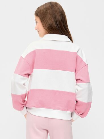 Old Navy Oversized Long-Sleeve Collared Fleece Sweatshirt for Girls - Pressed Flower in Kuwait