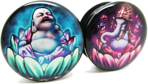 Ganesh & Buddha Ear Plugs - Acrylic - Screw on - New *Pair* - 10 Sizes in Kuwait