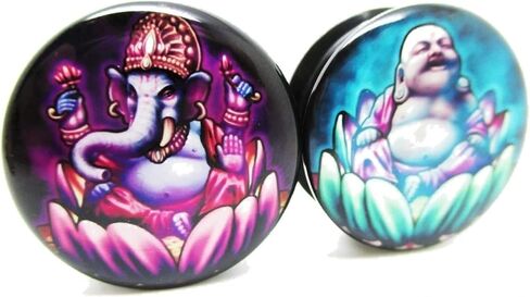 Ganesh & Buddha Ear Plugs - Acrylic - Screw on - New *Pair* - 10 Sizes in Kuwait