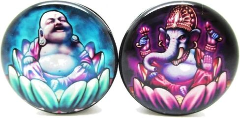 Ganesh & Buddha Ear Plugs - Acrylic - Screw on - New *Pair* - 10 Sizes in Kuwait