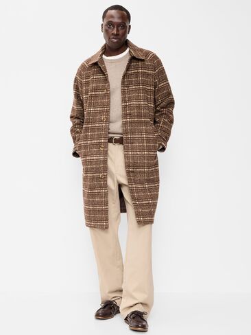 Old Navy Relaxed Long Twill Topcoat for Men - Brown Plaid in Kuwait