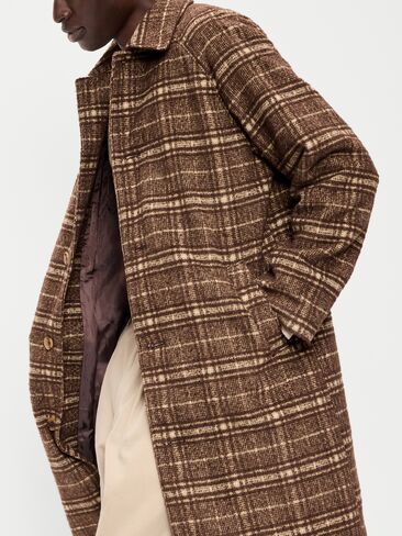 Old Navy Relaxed Long Twill Topcoat for Men - Brown Plaid in Kuwait