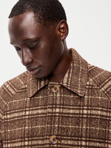 Old Navy Relaxed Long Twill Topcoat for Men - Brown Plaid in Kuwait
