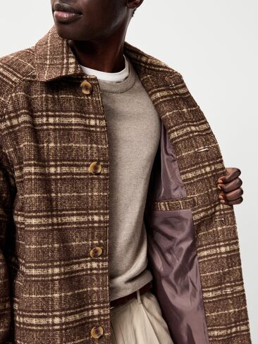 Old Navy Relaxed Long Twill Topcoat for Men - Brown Plaid in Kuwait