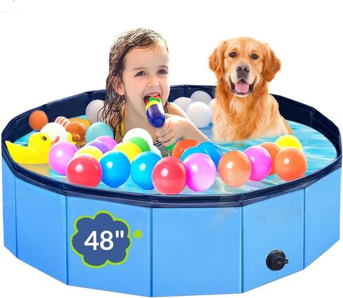 Dog Pool, Foldable Pet Swimming Pool with 6mm High-Strength PP Board, Hard Plastic Collapsible Doggy Pools for Small Dogs Kitty Duck,Non-Slip Doggie Bathtub Quick to Set Up and Drainage Hole(32x8in) in Kuwait