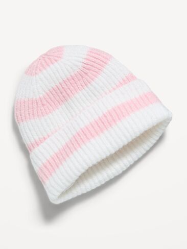 Old Navy Fuzzy Ribbed Beanie for Girls - Pink Stripe in Kuwait