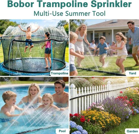 Bobor Trampoline Sprinkler for Kids, Outdoor Trampoline Water Sprinklers, Backyard Summer Water Toys, Outside Trampoline Accessories for Yard Backyard Water Fun (39ft) in Kuwait