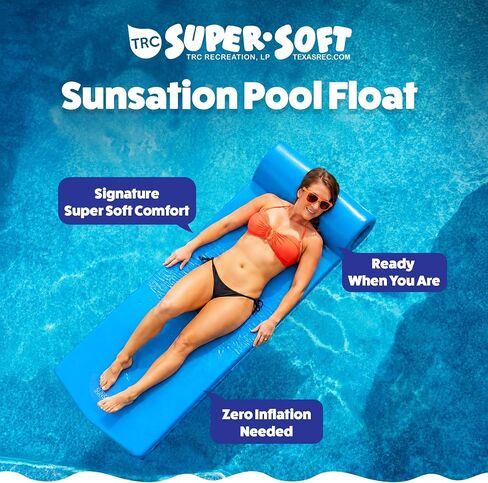 TRC Recreation Sunsation 1.75" Thick Foam Pool Float Lounger w/ Headrest for Lounging & Sunbathing in Swimming Pools, Beaches & Lakes, 70" x 26 in Kuwait
