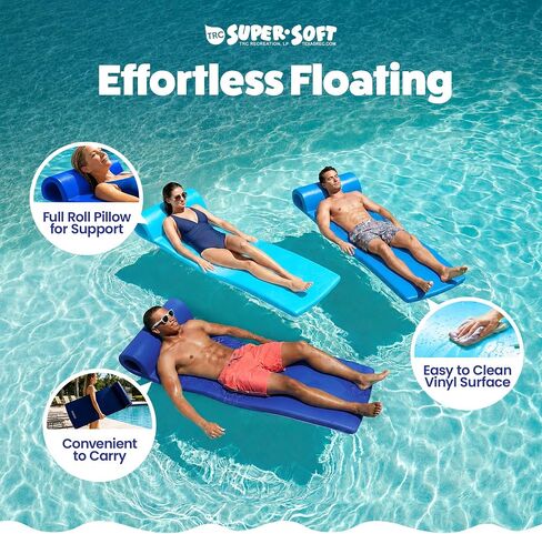 TRC Recreation Sunsation 1.75" Thick Foam Pool Float Lounger w/ Headrest for Lounging & Sunbathing in Swimming Pools, Beaches & Lakes, 70" x 26 in Kuwait
