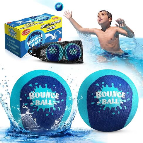 Bambilo Water Skipping Ball | 2-Pack Bounce Balls | Water Bouncing Beach Balls & Grip Ball | Pool Toys for Kids Age 5-8-12 | Great Summer Water Toy for Beach Swimming Pool River Lake in Kuwait