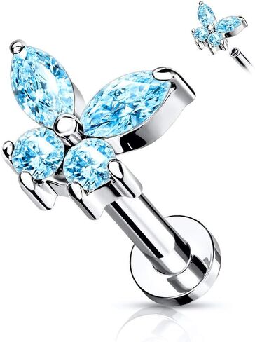 CZ Butterfly Top on Internally Threaded Surgical Steel Flat Back Studs for Labret, Monroe, Cartilage and More in Kuwait