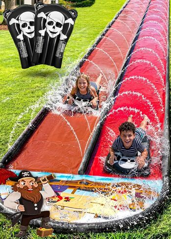 JAMBO Premium Triple Water Slide with 3 Bodyboards, 20Ft Heavy Duty Slip Splash and Slides-Advanced 3-Way Sprinkler System, Splash Pad Mat Backyard Summer Outdoor Water Toys n Long Slides for Kids in Saudi Arabia