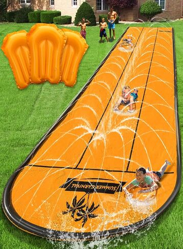 Spring Water Slip and Water Slide for Kids Backyard, 17ft*3 Racing Lanes Slip Water Slides with Sprinkler for Age 5-8 8-12, Summer Outdoor Water Toy with 3 Inflatable Bodyboards in Saudi Arabia