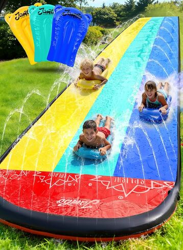 JAMBO XL 20Ft Summer Vibes Premium Slip and Slide with 3 Bodyboards, Heavy Duty Water Slide- Advanced 3-Way Water Sprinkler System, Backyard Waterslide Outdoor Water Toys n Slides for Kids in Saudi Arabia