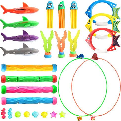 Dive Rings Pool Toys Adults, 9 Pcs Diving Pool Toy for Kids Ages 4-8, Shark Torpedo Dive Set, Octopus Toddler Water Fun Toys, Summer Essentials Underwater Swimming Throwing Gifts for Boys & Girls in Saudi Arabia