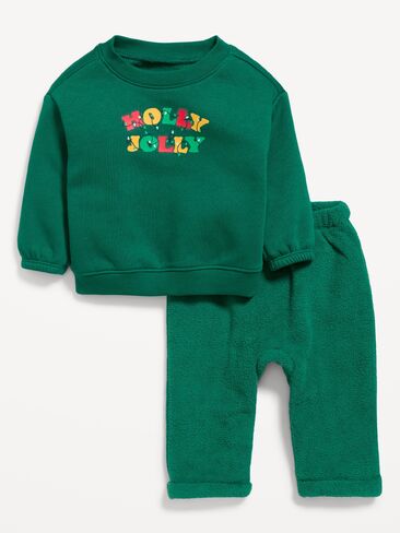 Old Navy Cozy Graphic Sweatshirt and Pants Set for Baby - Victorian Jade in Kuwait