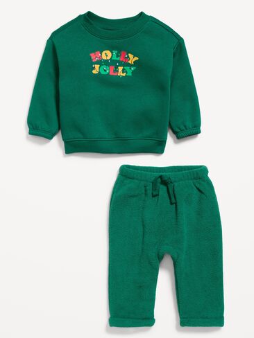 Old Navy Cozy Graphic Sweatshirt and Pants Set for Baby - Victorian Jade in Kuwait