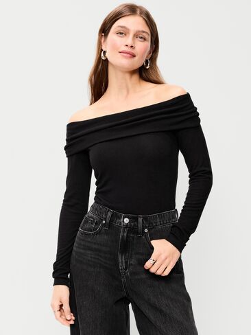 Old Navy Off-The-Shoulder Long-Sleeve Fitted Top - LS OTS TOP:BLCKJACK in Saudi Arabia