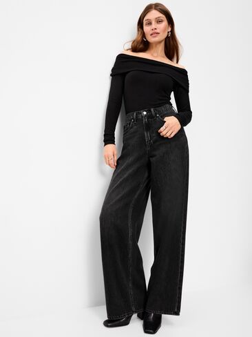 Old Navy Off-The-Shoulder Long-Sleeve Fitted Top - LS OTS TOP:BLCKJACK in Saudi Arabia