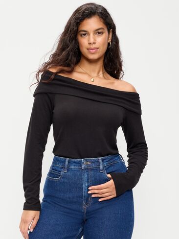 Old Navy Off-The-Shoulder Long-Sleeve Fitted Top - LS OTS TOP:BLCKJACK in Saudi Arabia