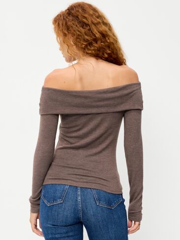 Old Navy Off-The-Shoulder Long-Sleeve Fitted Top - Earthen in Saudi Arabia