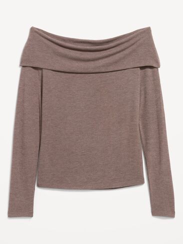 Old Navy Off-The-Shoulder Long-Sleeve Fitted Top - Earthen in Saudi Arabia