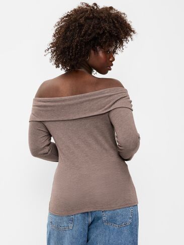 Old Navy Off-The-Shoulder Long-Sleeve Fitted Top - Earthen in Saudi Arabia