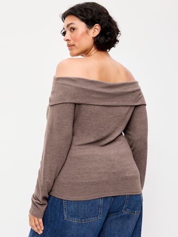 Old Navy Off-The-Shoulder Long-Sleeve Fitted Top - Earthen in Saudi Arabia