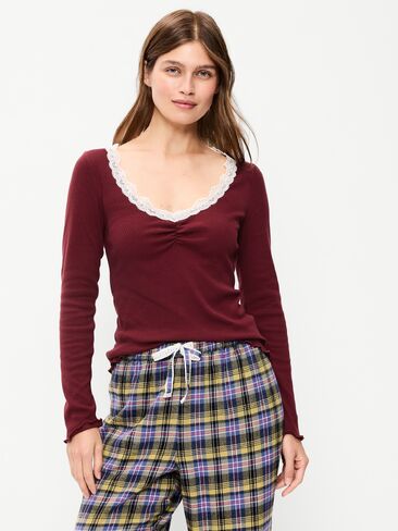 Old Navy Long-Sleeve Lace Trim T-Shirt - Emberglow in Saudi Arabia