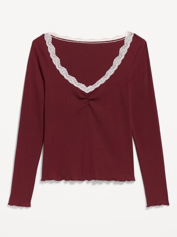 Old Navy Long-Sleeve Lace Trim T-Shirt - Emberglow in Saudi Arabia