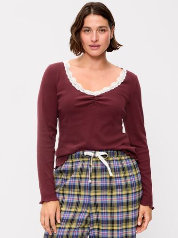 Old Navy Long-Sleeve Lace Trim T-Shirt - Emberglow in Saudi Arabia