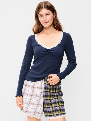 Old Navy Long-Sleeve Lace Trim T-Shirt - Gothic Blue in Saudi Arabia