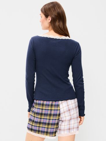 Old Navy Long-Sleeve Lace Trim T-Shirt - Gothic Blue in Saudi Arabia