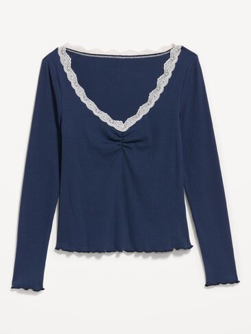 Old Navy Long-Sleeve Lace Trim T-Shirt - Gothic Blue in Saudi Arabia