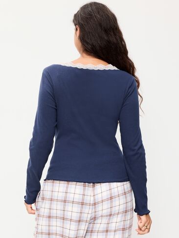 Old Navy Long-Sleeve Lace Trim T-Shirt - Gothic Blue in Saudi Arabia