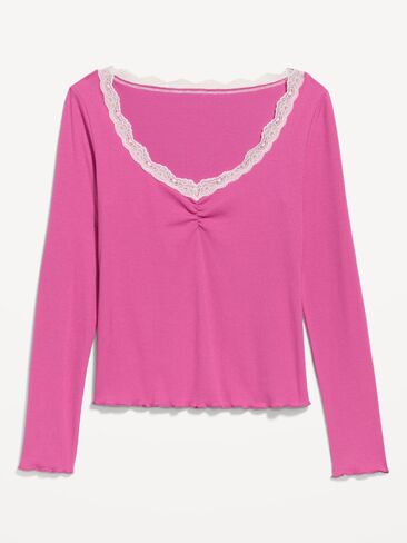 Old Navy Long-Sleeve Lace Trim T-Shirt - Wild Prairie Rose in Saudi Arabia