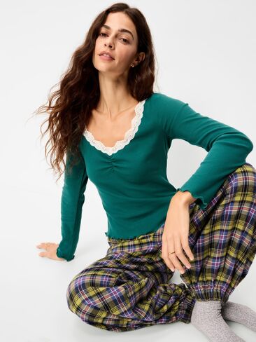 Old Navy Long-Sleeve Lace Trim T-Shirt - Deep Lagoon in Saudi Arabia