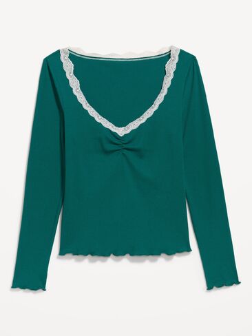 Old Navy Long-Sleeve Lace Trim T-Shirt - Deep Lagoon in Saudi Arabia