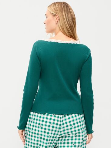 Old Navy Long-Sleeve Lace Trim T-Shirt - Deep Lagoon in Saudi Arabia
