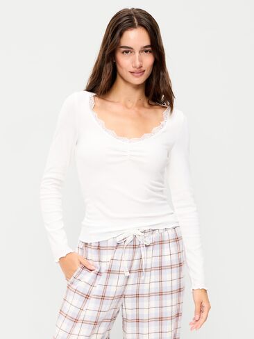 Old Navy Long-Sleeve Lace Trim T-Shirt - White Lilies in Saudi Arabia