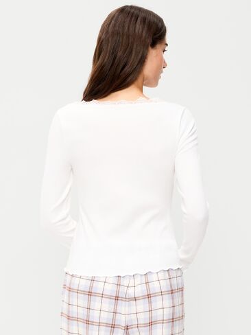 Old Navy Long-Sleeve Lace Trim T-Shirt - White Lilies in Saudi Arabia