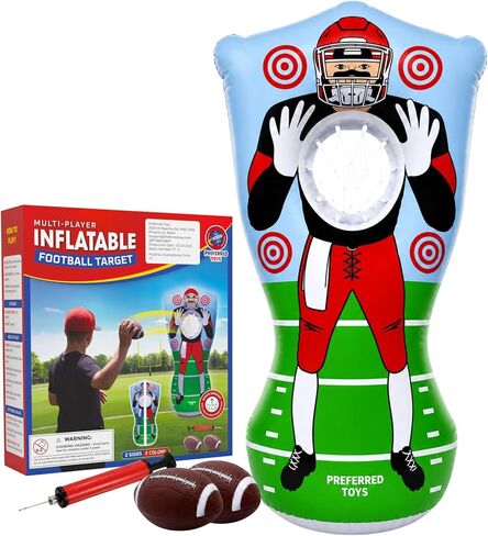 Preferred Toys 65" Inflatable Football Target Net Toss Game - Double-Sided Throwing Practice Football Stuff with Mini Balls - Backyard Tailgate Party Sports Toy for Kids & Adults in Kuwait