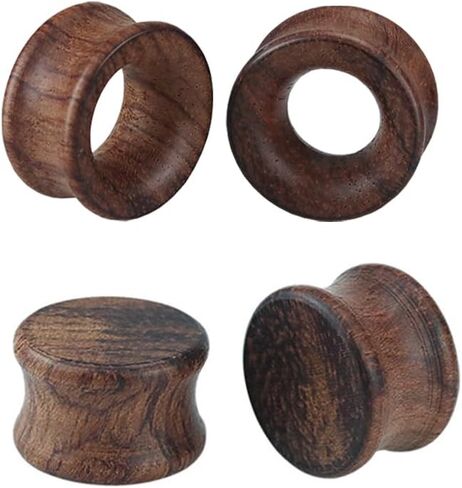 Piercingpops 2 Pairs Brown Natural Wood Ear Plugs Double Expander Ear Gauges Stretched Piercing Body Jewelry in Kuwait