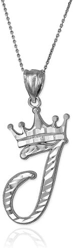 Sterling Silver Letter 'J' Initial Cursive Crown DC Pendant Necklace in Kuwait