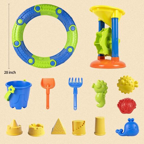 LBAIBB 25PCS Sandbox Toys Set for Toddlers 18+ Months - Easy Assemble Beach Toys with Sandbox Fence, Shovels, Molds & Bucket, No Tools Needed Outdoor Sand Play for Boys Girls in Kuwait