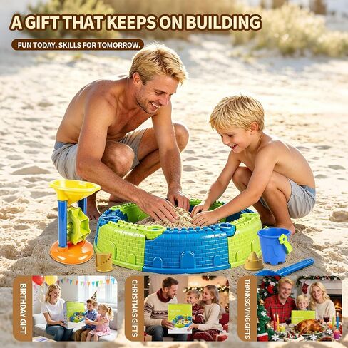 LBAIBB 25PCS Sandbox Toys Set for Toddlers 18+ Months - Easy Assemble Beach Toys with Sandbox Fence, Shovels, Molds & Bucket, No Tools Needed Outdoor Sand Play for Boys Girls in Kuwait